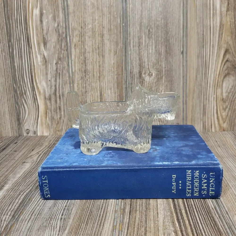 Vintage LE Smith Scottie Dog Clear Glass Creamer 1930s Post Cereal Premium Dish